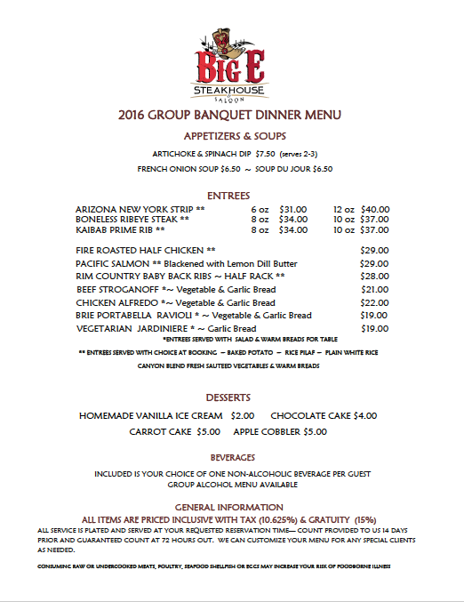 Group Banquet Dinner Menu